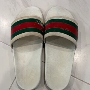Gucci White Slides with Signature Stripes